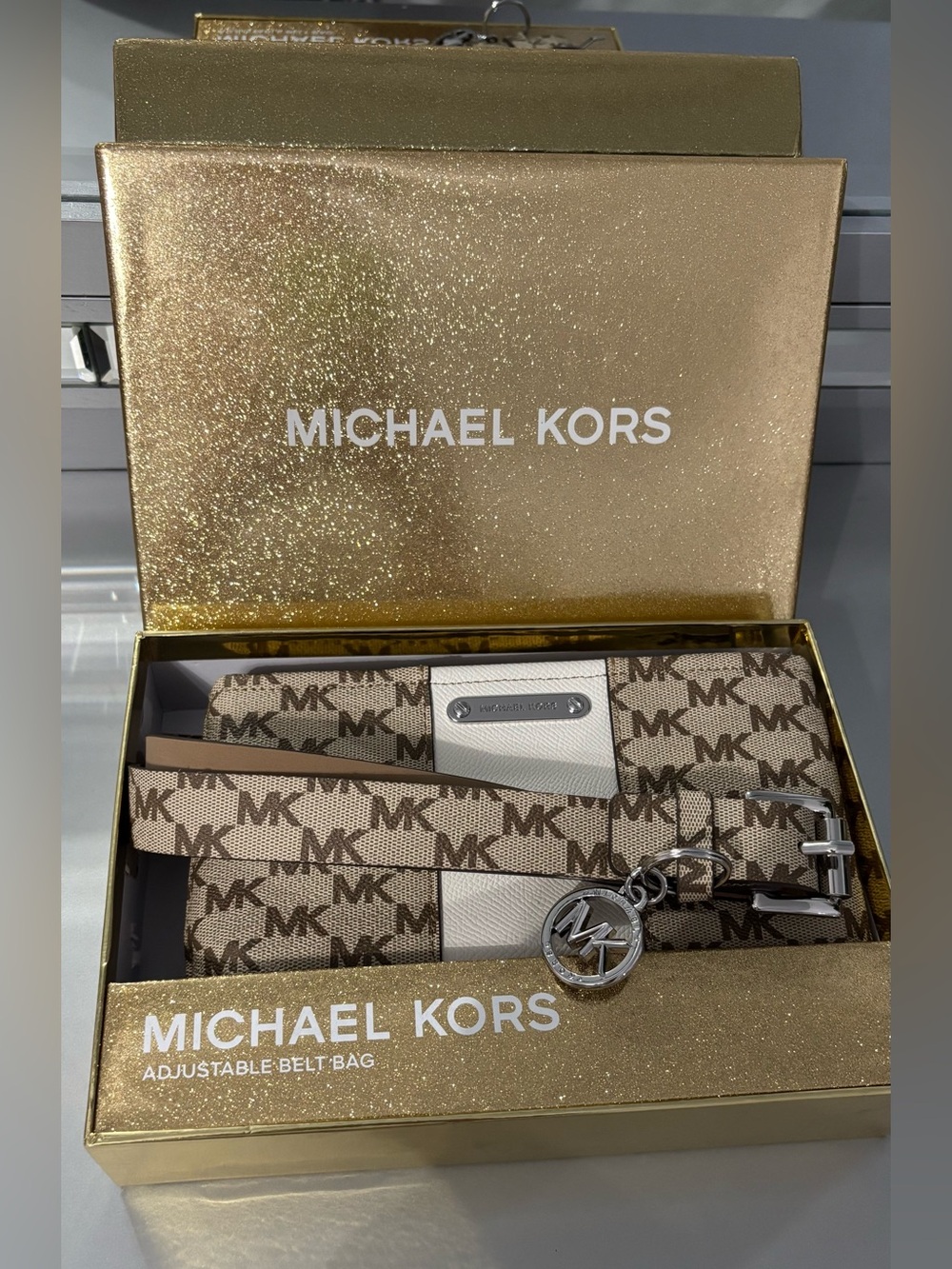 Belt bag Michael Kors Tan/Brown MK Logo Adjustable Belt Bag with Silver Charm